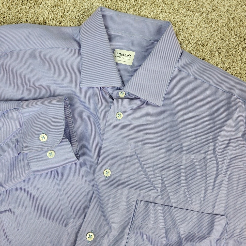 Armani Collezioni Mens Large Blue Striped Button Up Long‎ Sleeve Made In Italy